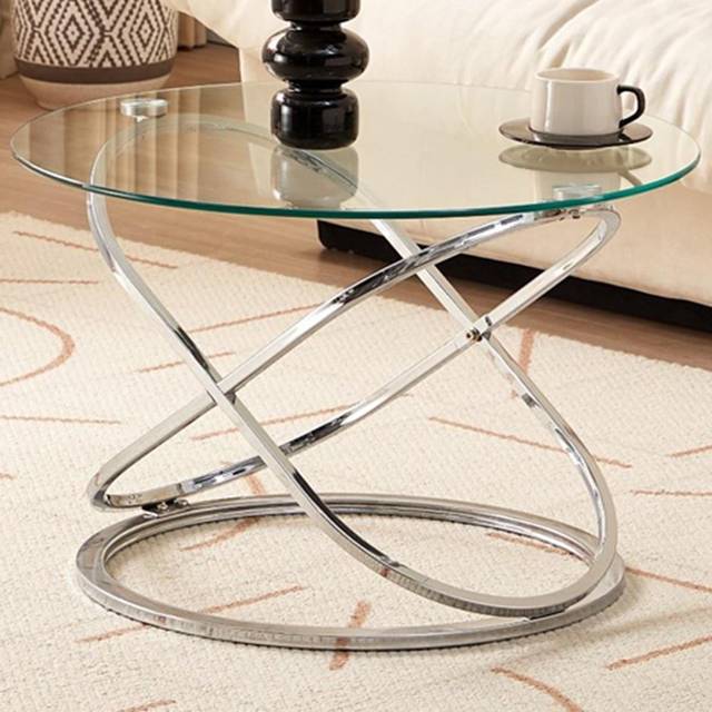 Kosy Koala - Modern Round Center Table with Chrome Frame for Living Room - Contemporary Glass Top Coffee Table