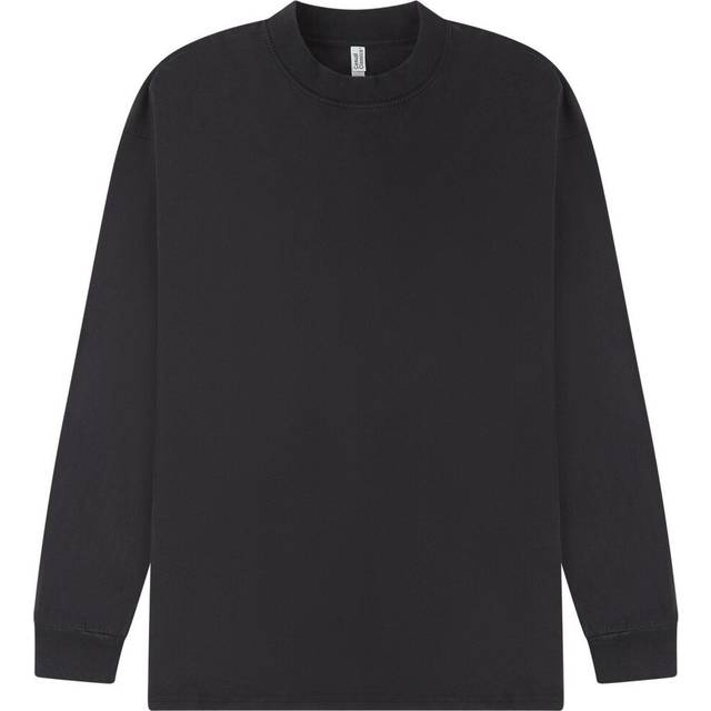 (XS, Acid Black) Casual Classics Mens Acid Wash Combed Ringspun Cotton Extended Neckline Oversized Long-Sleeved T-Shirt