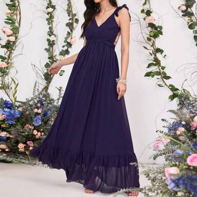 SHEIN Plain Color Lace Up Simple Casual Holiday Bridesmaid Dress (Adult),Women&#39;s Spring And Summer Fashion Party Party Date Holiday Wedding Celebrity Dress