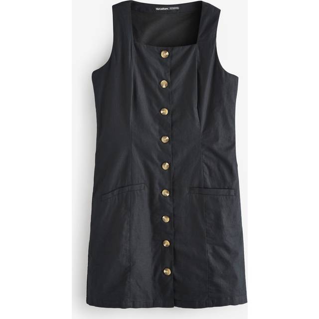 Womens Linen Blend Waistcoat Dress - Black - 18
