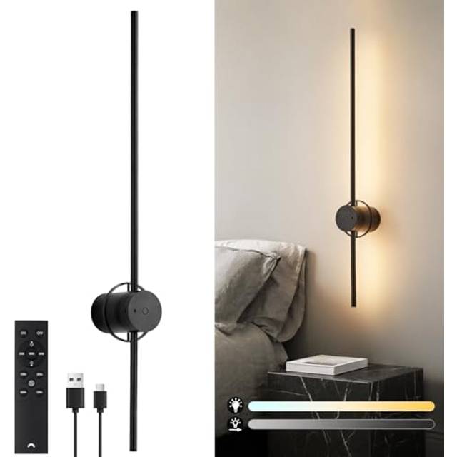 Battery Operated Wall Light, USB Rechargeable Wall Lamp with Remote & Touch Control - Black - One Size