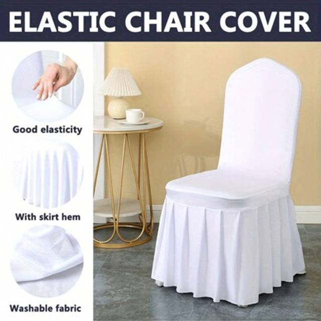 SHEIN 1/6/12pcs Premium Stretch Spandex Chair Cover With Skirt - Elastic, Detachable, Pleated Skirt Chair Cover Hotel Universal Wedding Banquet Stretchy Cha