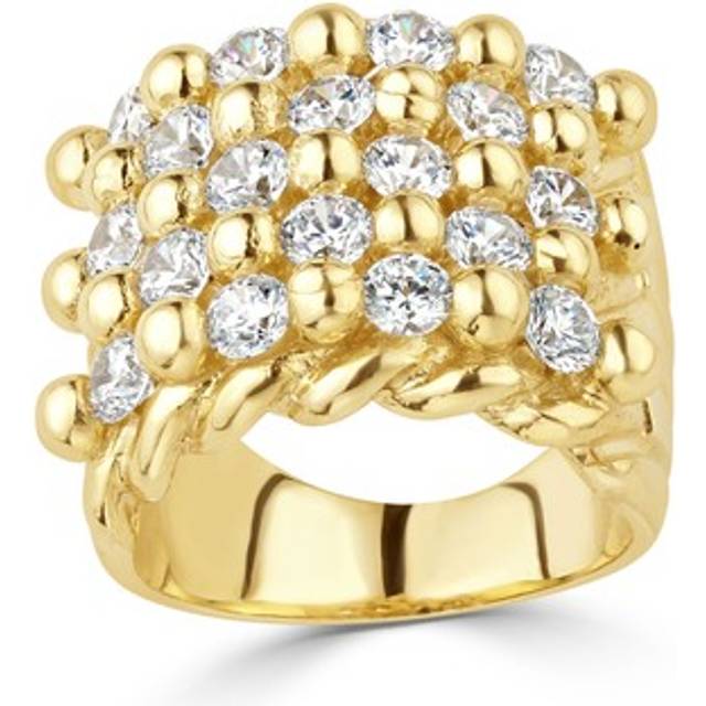 (Z1) Jewelco London Men's Solid 9ct Yellow Gold Cubic Zirconia King George III Guard Keeper Ring - JRN546