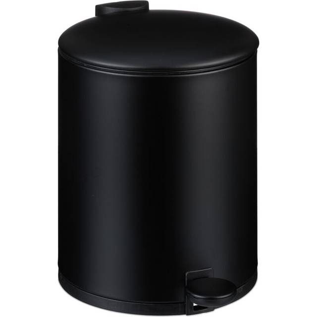 Bathroom Waste Bin, 5L, Round, Soft-Close Cosmetics Trash Can, Matt Finish, Removable Inner Bin, Pedal, Black - Relaxdays