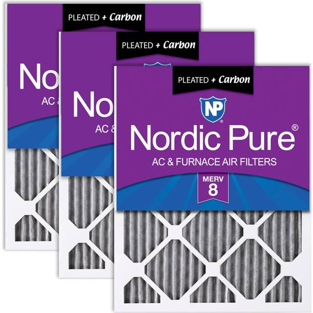 Nordic Pure 24x24x1 (23 3/8 x 23 3/8 x 3/4) Furnace Air Filters MERV 8 Pleated Plus Carbon 3 Pack