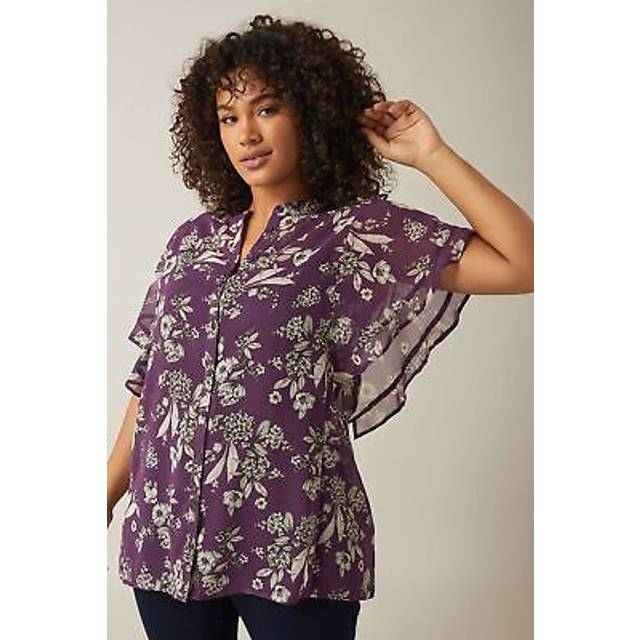 Evans Frill Sleeve Shirt Blouse - Purple, Purple, Size 22-24, Women