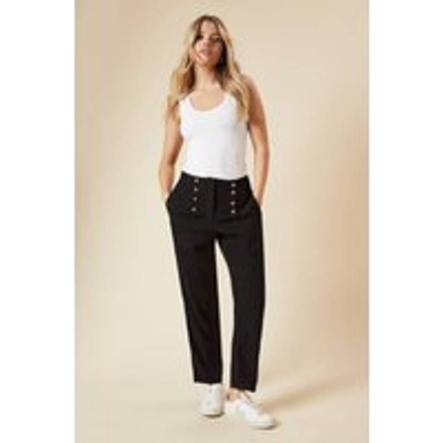 Womens Military Button Detail Capri Trouser - Black - 10