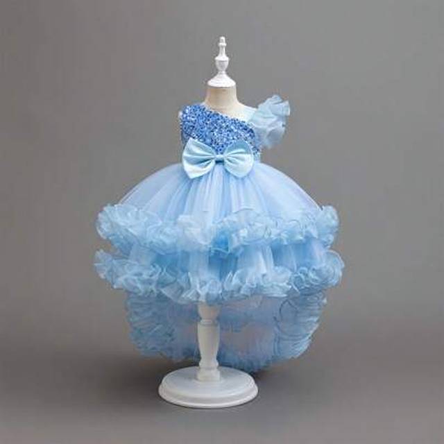 SHEIN Young Girl Christmas Santa Dress, Halloween, New Year Party Wear, Piano Recital Performance Tulle Bowknot Cutout Back Ruffles Princess Gown, Partywear