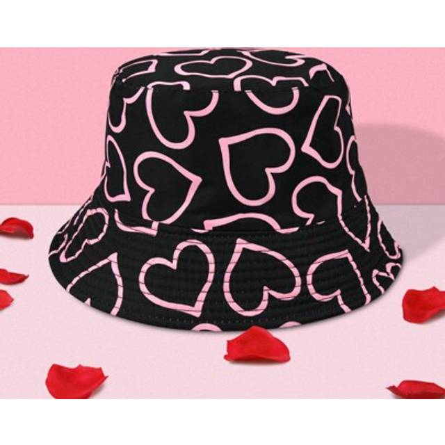 SHEIN 1pc Women&#39;s Cute Heart Print Reversible Bucket Hat, Street Fashion Versatile Sun Hat, Suitable For Daily Wear And Valentine&#39;s Day Valentines