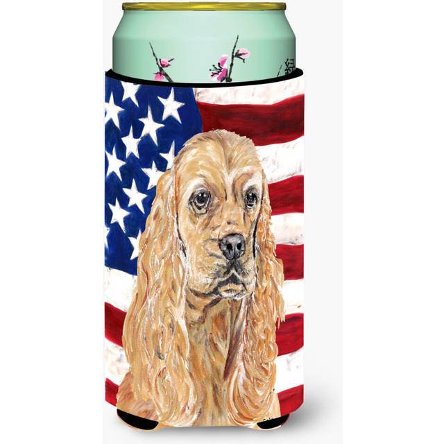 Cocker Spaniel Buff USA American Flag Tall Boy Beverage Insulator Beverage Insulator Hugger
