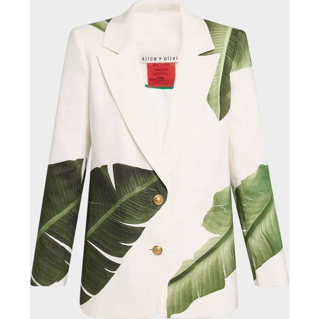 Elna Slim Long Blazer - JUNGLE PALM OFF WHITE - 12