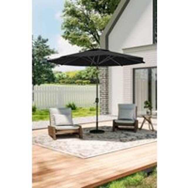 3M Large Rotating Patio Parasol for Outdoor Sunshade and Rain with Floral-Pattern Base - Black - One Size