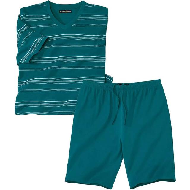 Striped Short Pyjama Set - Teal - 5XL