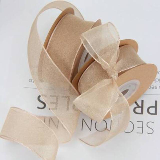 SHEIN 1 Roll Of Khaki Gauze Ribbon For Flower Bouquet Packaging Ribbon Bow Gift Gift Wrapping Ribbon, DIY Ribbon, Holiday Party Decoration Ribbon, Autumn An
