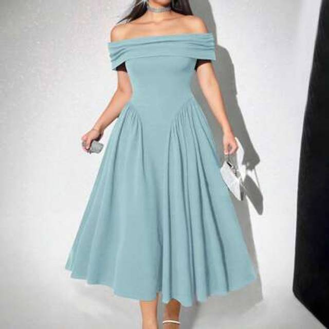 SHEIN Plus Size Off Shoulder Elegant Little Black Midi Dress, Formal Gown Suitable For Wedding