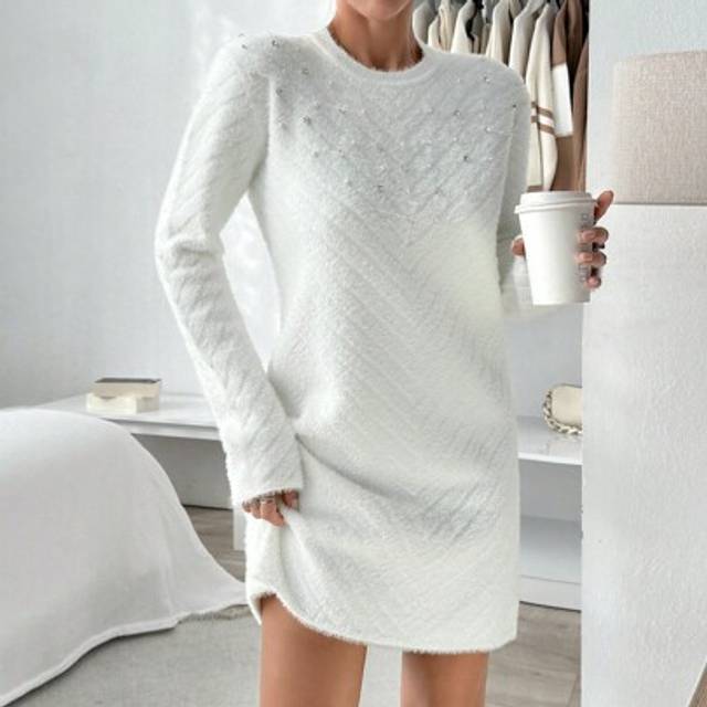 SHEIN Chain Charm Hairy Yarn Sweater Dress