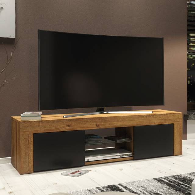 Creative Furniture - Loom tv Unit - Dark Oak with Black Matt Doors - 130cm