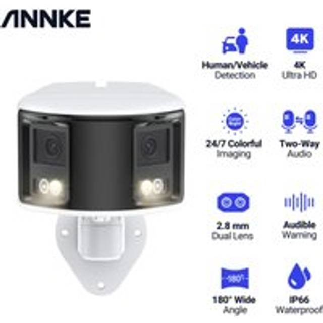 ANNKE 8MP Camera POE Security Protection Camera 180°Panoramic Dual Lens CCTV Video Outdoor Surveillance Audio Warning Alarm IP Camera