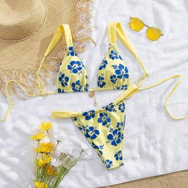 SHEIN New Soft Adjustable Strap Printed Tie Front Elegant Party Bikini Set, Summer Beach Fashion Women Swimwear