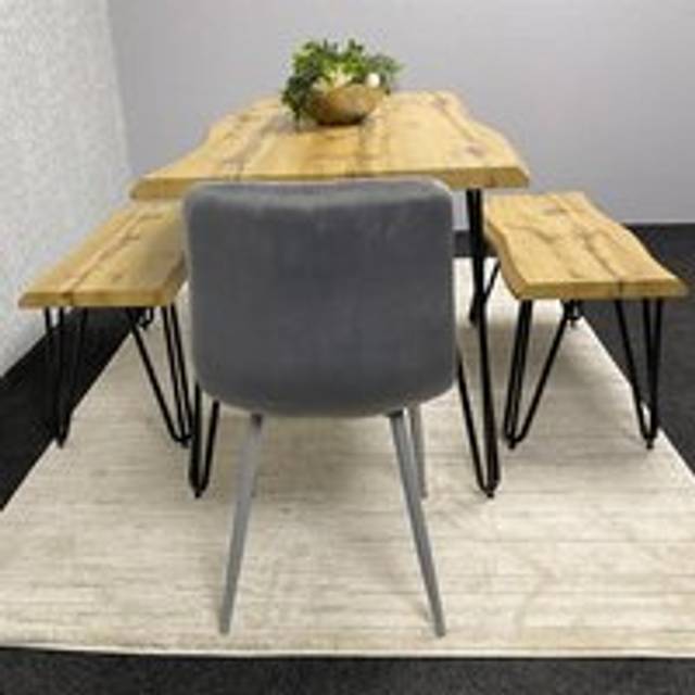 Kosy Koala Dining Table With 2 Benches And 2 Grey Velvet Chairs Set, Multi
