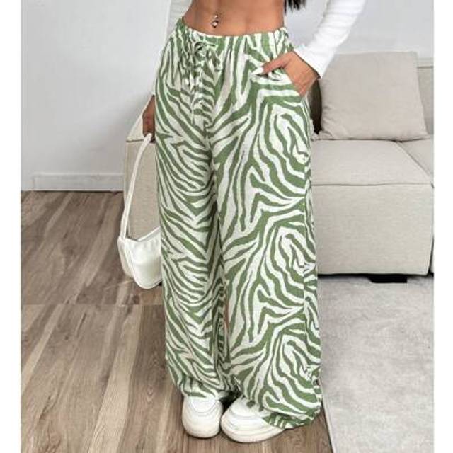 SHEIN Plus Size Women&#39;s Fashion Animal Zebra Print Wide Leg Pants Summer Pantswide Pantswide Leg Pants Womanboho Pants