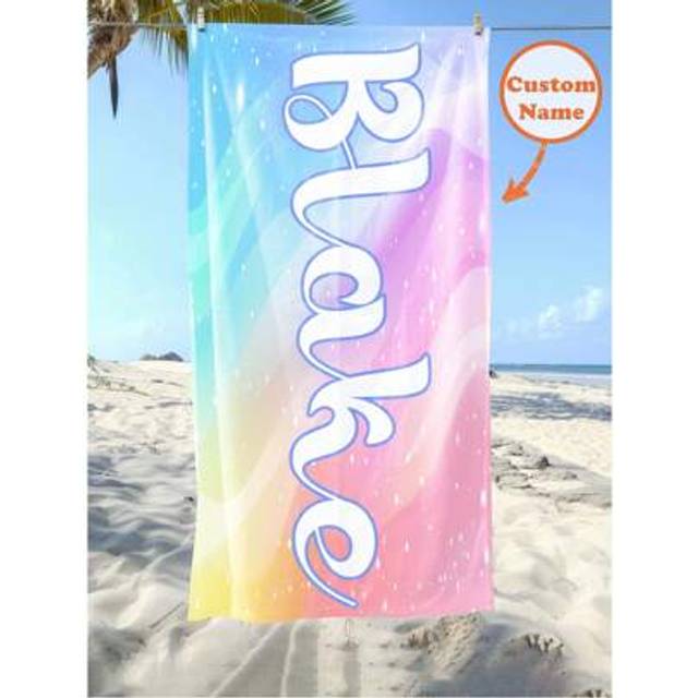 Personlig strandhandduk för barn, Sommarfödelsedagspresent för barn, Sommarvibbar, Strandresa för flickor, Anpassad strandhandduk, Pool, Stranddekor - Multifärgad (80*160 cm,90*180 cm,70*150 cm,50*100 cm)