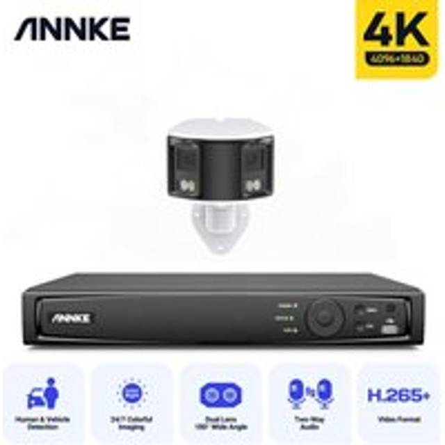 Annke - 4K PoE Security Camera System Panoramic 180° Dual Lens Camera H.265+ 2 Way Audio Video cctv Surveillance Camera Kit