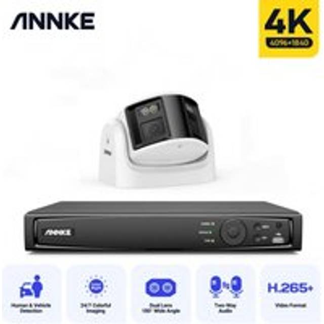 ANNKE 8MP PoE Security Camera System 4K Camera Panoramic 180° Dual Lens H.265+ 2 Way Audio Surveillance Video Camera CCTV Kit