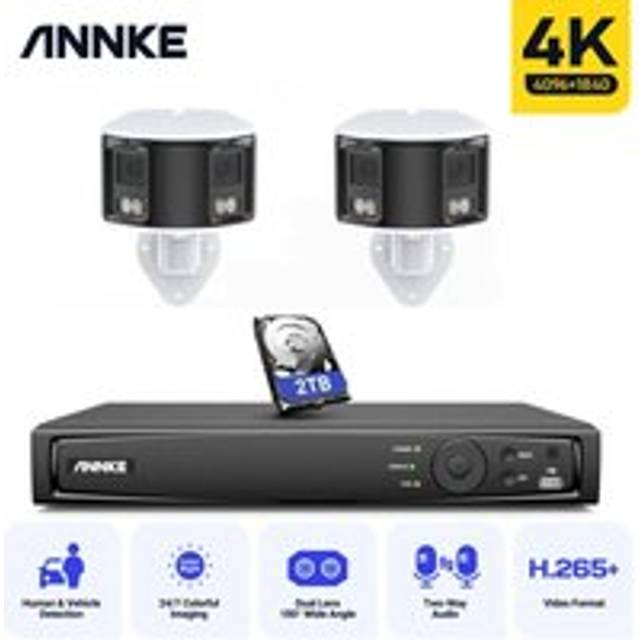 4K PoE Camera Security System Panoramic 180° Dual Lens Camera H.265+ 2 Way Audio cctv Surveillance Video Camera Kit- 2TB hdd - Annke