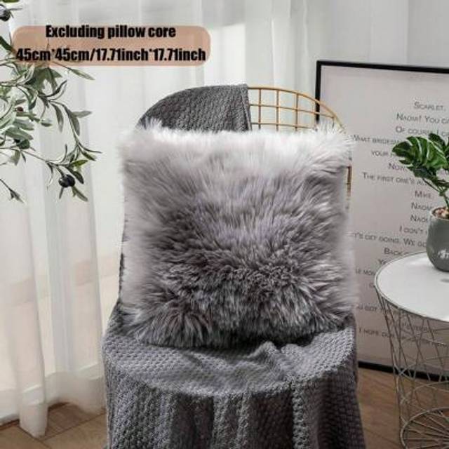 SHEIN 1pc Solid Color Long Plush Modern Home Living Room Bedroom Soft Decorative Square Throw Pillow Cover, Suitable For Car Seat Back, Etc. (Pillow Insert