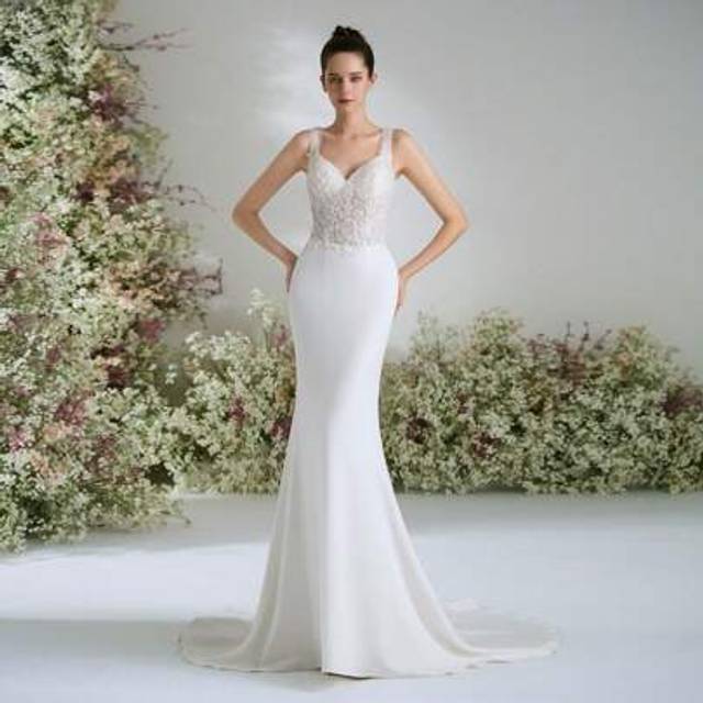 SHEIN Summer Sequin Lace Plunging Neckline Ethereal Romantic Luxurious Bohemian Bridal Shower Dresses White Outdoor Mermaid Wedding Dress Bridal With Train,