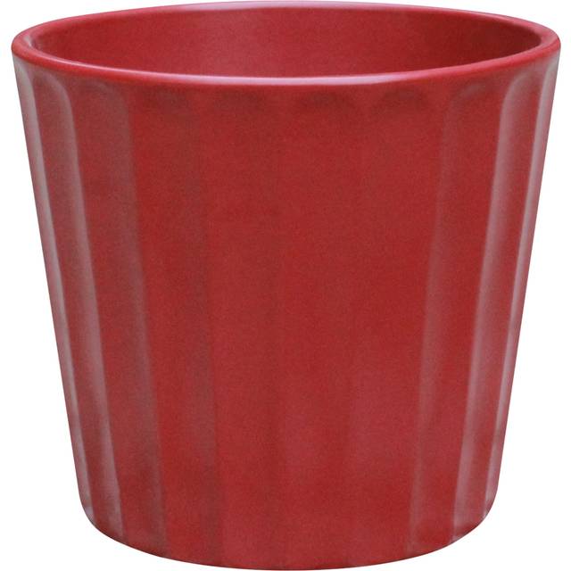 Verve Painted Scarlet Sage Ribbed Clay Plant Pot (Dia) 14.5Cm, (H)13Cm - One Size