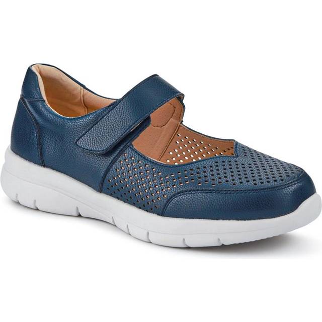 Wide-Fit Chunky Leather Mary Janes - BRK41037 / 327 020 - Navy - 8