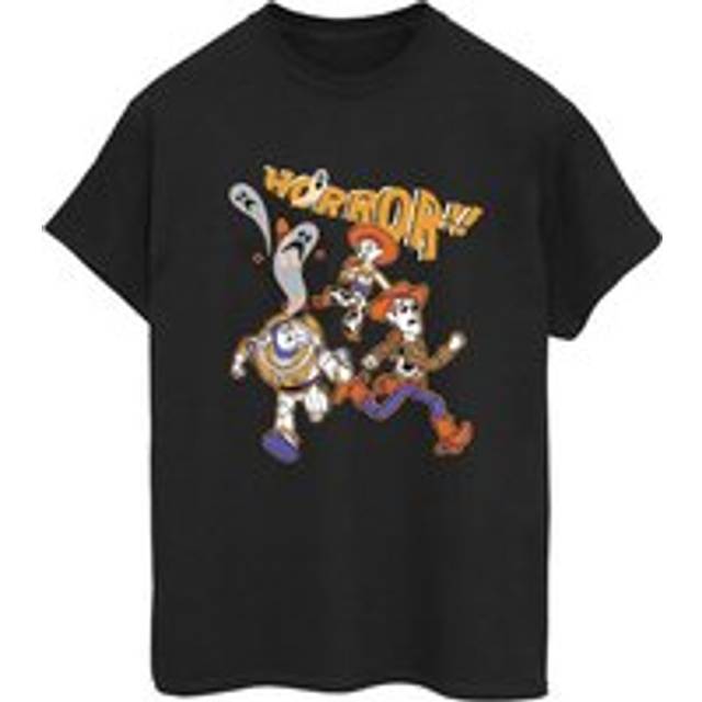 Horror Run Away Cotton Boyfriend Halloween T-Shirt - Black - XXL