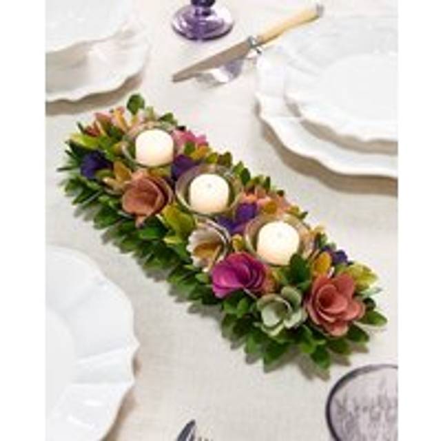 Traditional Floral Colourful Triple Table Decoration Candle Holder - Multi - Medium