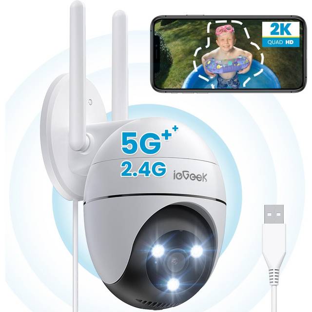 ieGeek 2.4G/5GHz PTZ Security Camera Outdoor, 2K Dual-Band WiFi CCTV Camera, Color Night Vision, WiFi Home IP Camera with Human Detection, Siren,