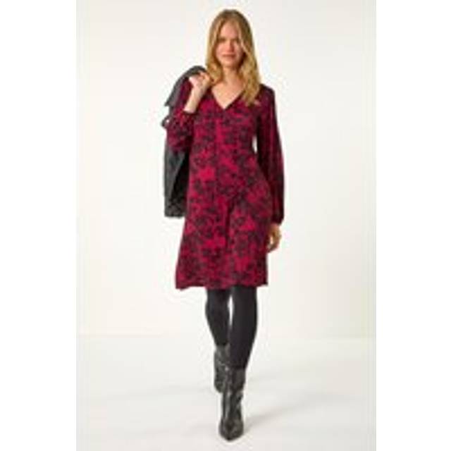 Floral Jersey Swing Dress - Wine - 18