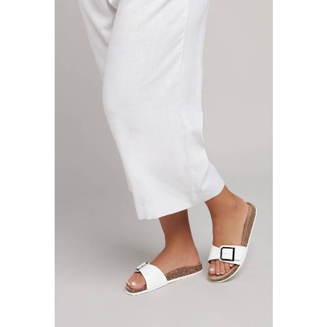 White Single Buckle Sandals In Extra Wide eee Fit - 7EEE