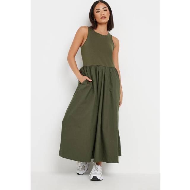 Pixiegirl Khaki Green Jersey & Woven Mix Fabric Midaxi Dress 12 Pixiegirl | Petite Women's Casual Dresses