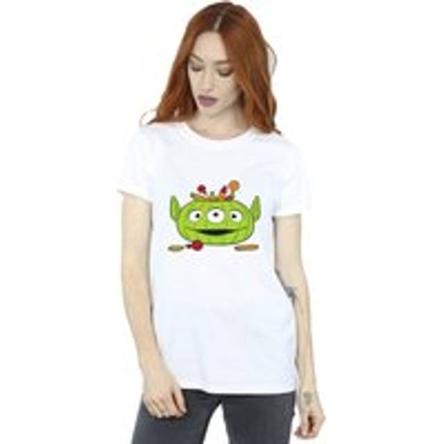 Alien Pumpkin Basket Cotton Boyfriend Halloween T-Shirt - White - 5XL