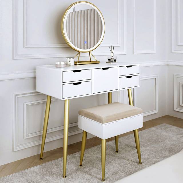 CARME Home Gabriella Dressing Table With Touch Sensor Led Mirror White, White