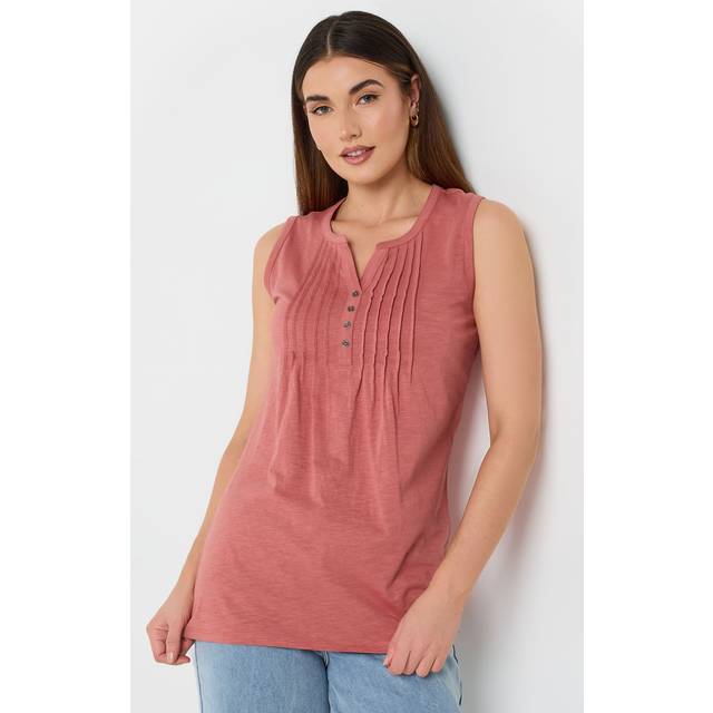 Lts Tall Coral Orange Cotton Henley Vest Top 10 Lts | Tall Women's Basic Tops