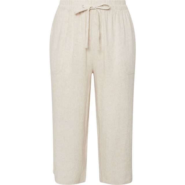 Yours Curve Natural Brown Linen Cropped Trousers, Women's Curve & Plus Size, Yours - 20