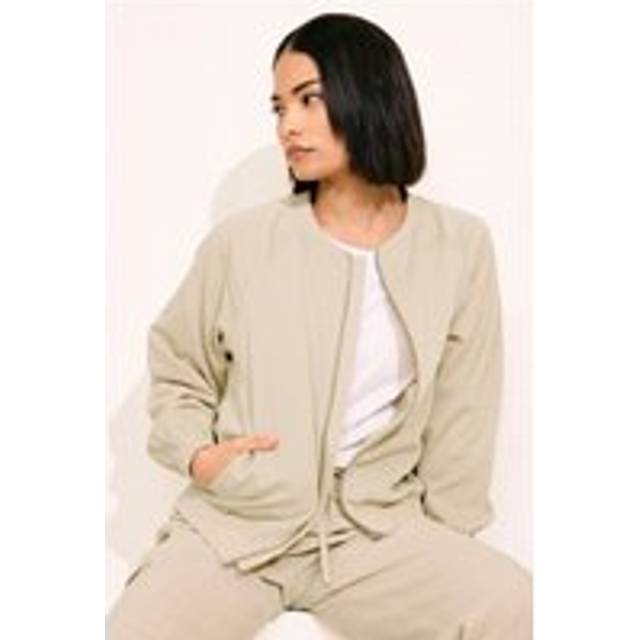 Pixiegirl Stone Brown Linen Bomber Jacket 10 Pixiegirl | Petite Women's Bomber Jackets