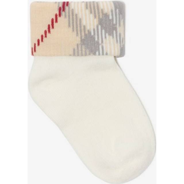 Burberry Childrens Check Trim Cotton Blend Socks - White - 6M-9M