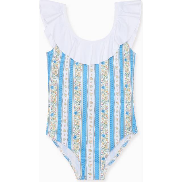 Blue Floral Stripe Mila Girl Swimsuit - 6Y