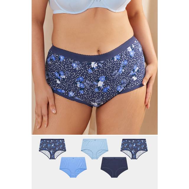 Yours 5 Pack Curve Blue Butterfly Print High Waisted Full Briefs - 22-24