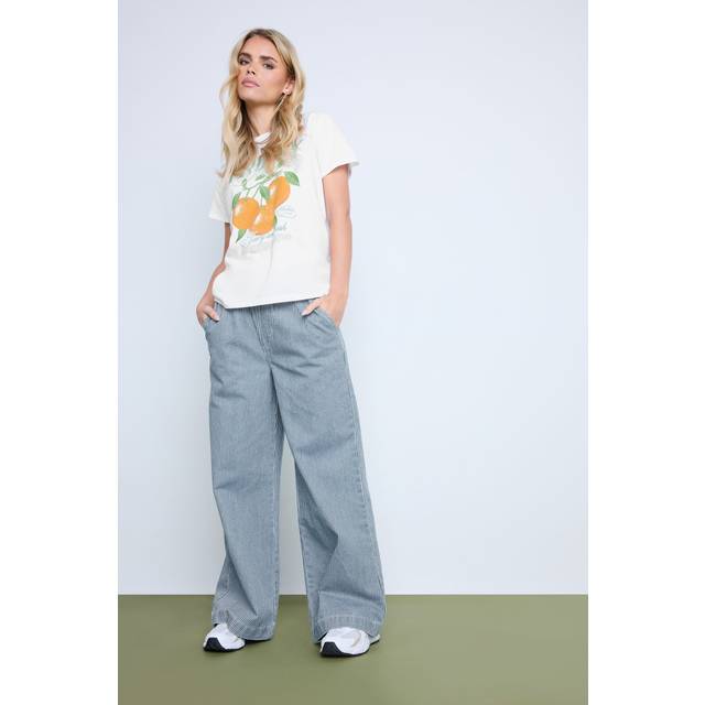 Pixiegirl Blue Cotton Striped Wide Leg Jeans 14 Pixiegirl | Petite Women's Wide Leg Jeans