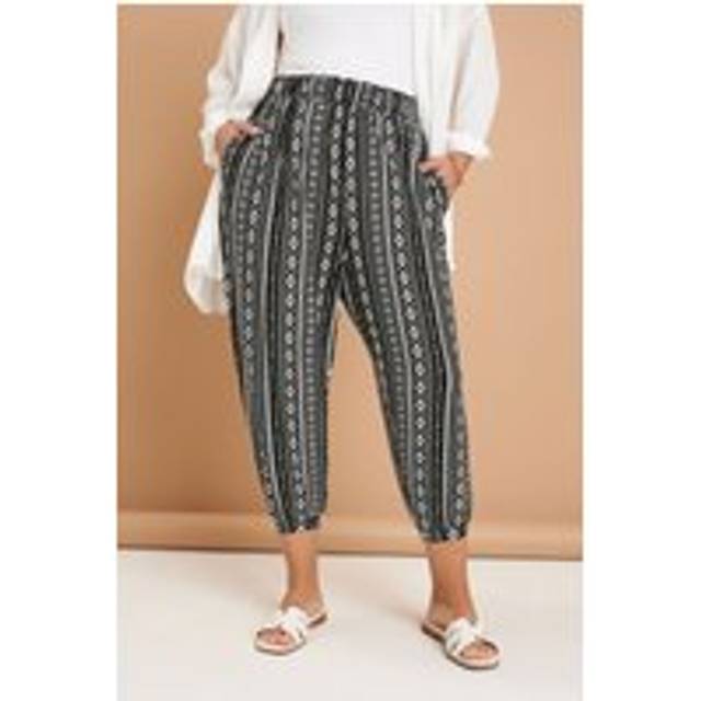 Yours Curve Black Aztec Stripe Cropped Harem Trousers, Women's Curve & Plus Size, Yours - 30-32