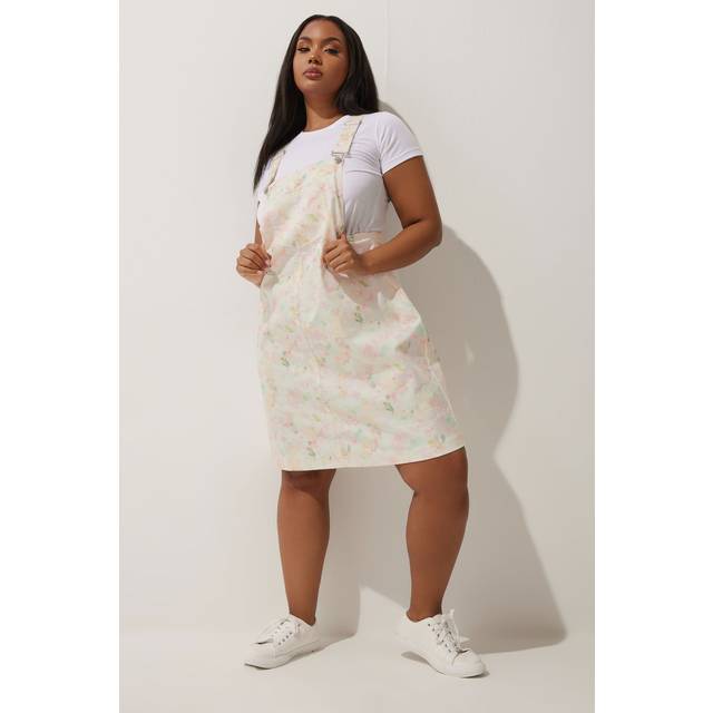 Limited Collection Curve White Denim Floral Pinafore Dress, Women's Curve & Plus Size, Limited Collection - 22-24